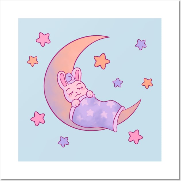 Sleepy moon bunny Wall Art by Giraffe Milk